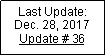 Text Box: Last Update:Dec. 28, 2017 Update # 36